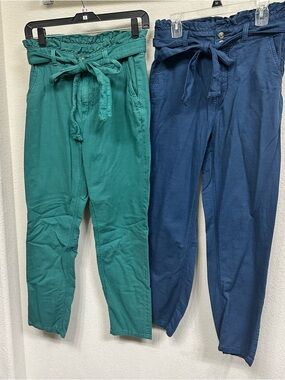 LC Lauren Conrad Teal Paperbag Tie-Waist Pants